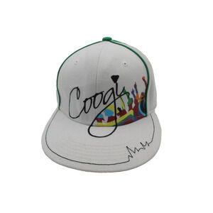 Coogi Hat Cap Fitted Mens 7 3/4 White Colorful Crowd Graphic Twill Embroidered